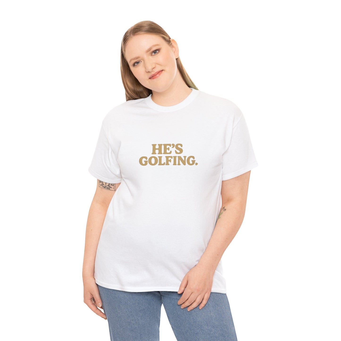He's Golfing - Unisex Heavy Cotton Tee